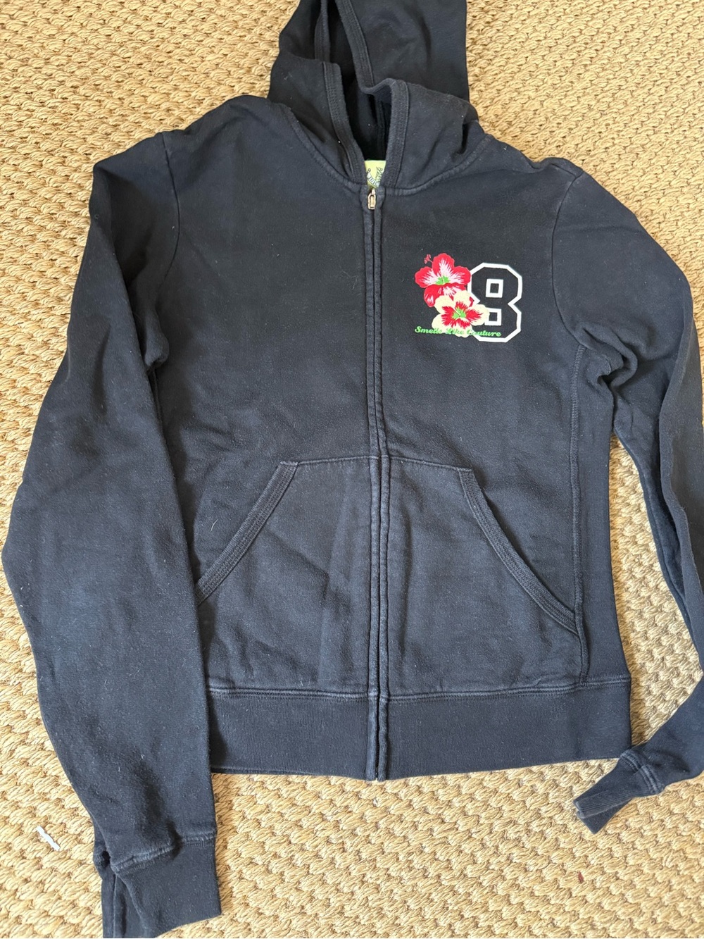 Vintage Juicy Couture Zip-Up Hoodie with Floral '8'  Y2K era - RARE!